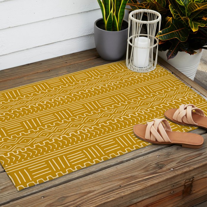 Mud Cloth on Mustard Outdoor Rug Gallery Image 2