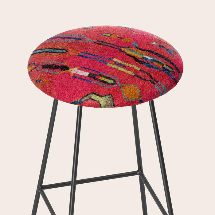 Traditional Moroccan Berber Carpet Arwtork Stool Gallery Image 2