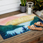 Lake beneath the towering hills Outdoor Rug Gallery Image 2