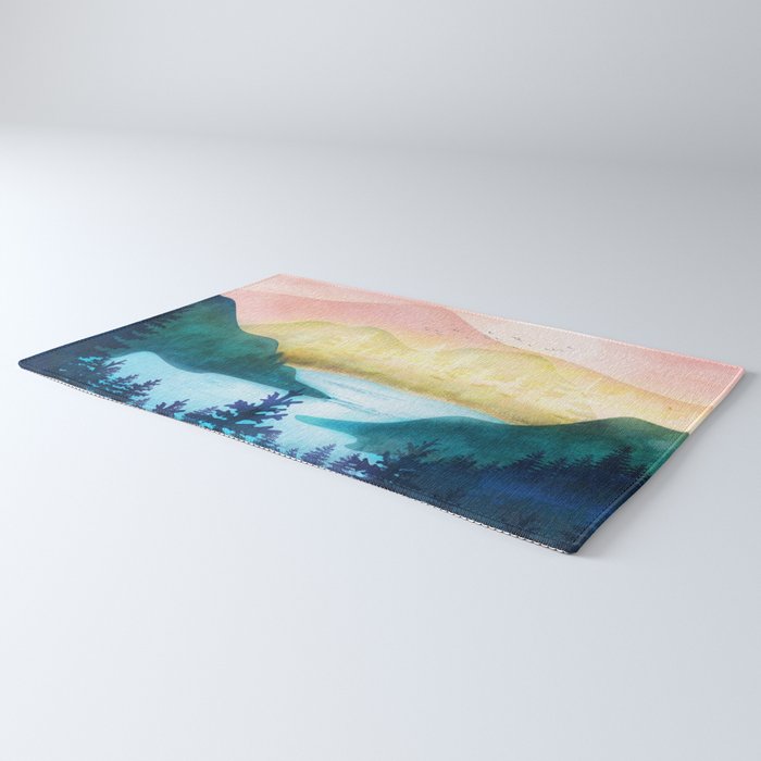 Lake beneath the towering hills Rug Gallery Image 3