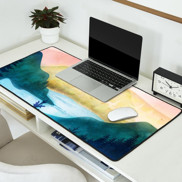 Lake beneath the towering hills Desk Mat Gallery Image 2