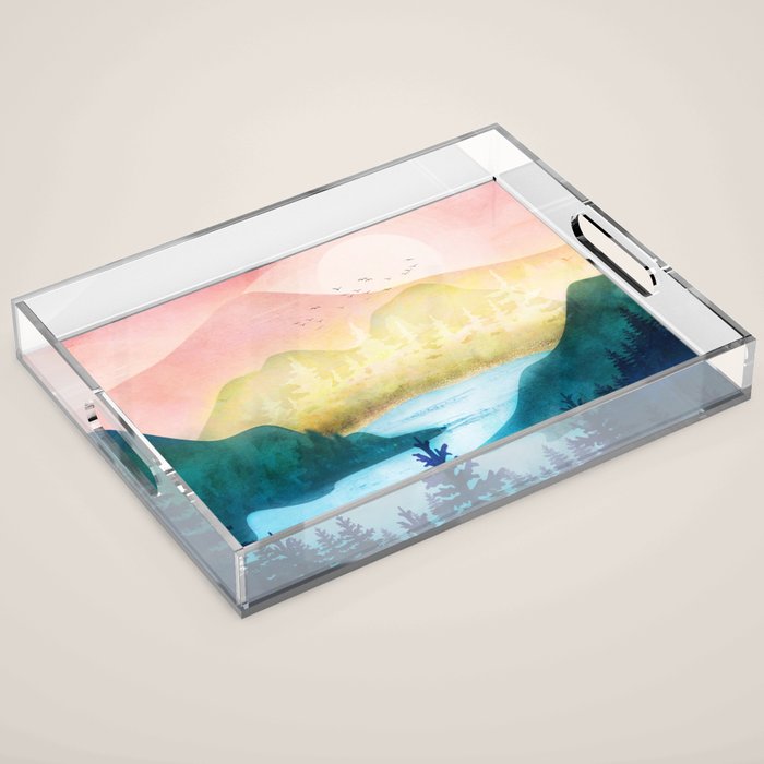 Lake beneath the towering hills Acrylic Tray Gallery Image 1