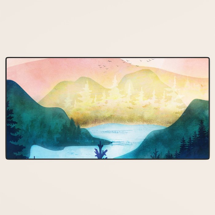 Lake beneath the towering hills Desk Mat Gallery Image 3