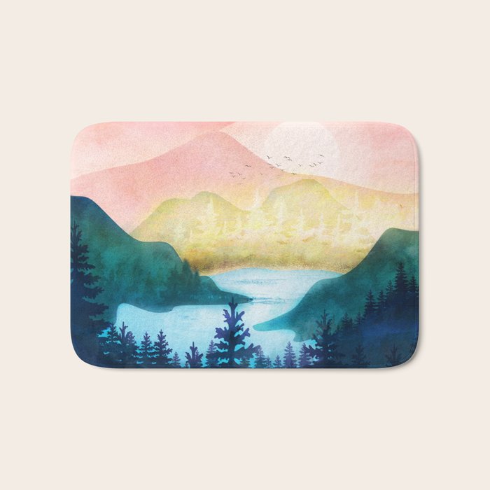 Lake beneath the towering hills Bath Mat Gallery Image 1