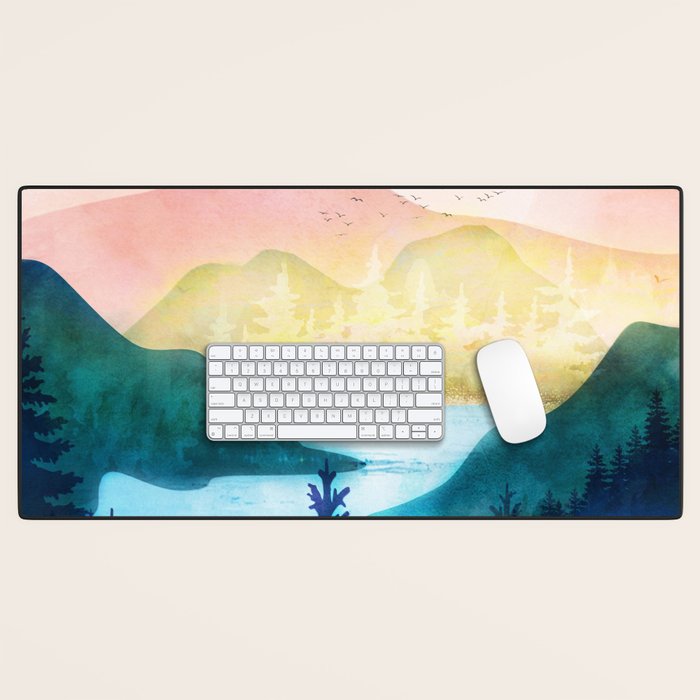 Lake beneath the towering hills Desk Mat Gallery Image 1