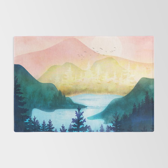 Lake beneath the towering hills Rug Gallery Image 2