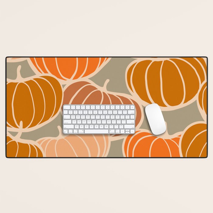 Retro Pumpkin cosy Fall Pattern  Desk Mat Gallery Image 1