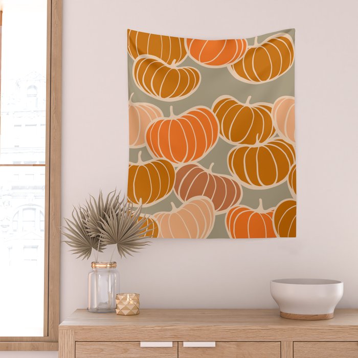 Retro Pumpkin cosy Fall Pattern  Wall Tapestry Gallery Image 2