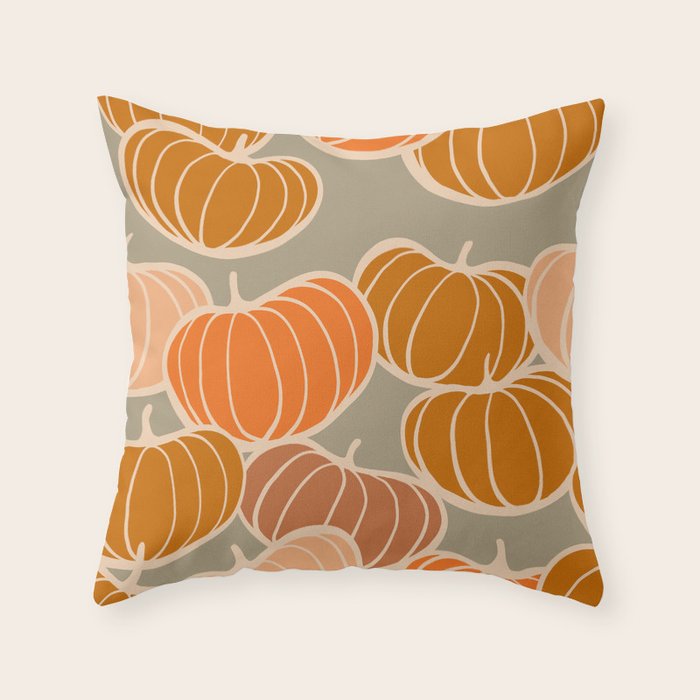 Retro Pumpkin cosy Fall Pattern  Throw Pillow Gallery Image 6