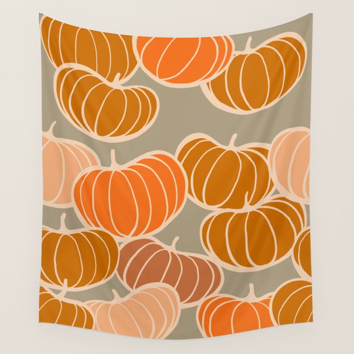Retro Pumpkin cosy Fall Pattern  Wall Tapestry Gallery Image 1