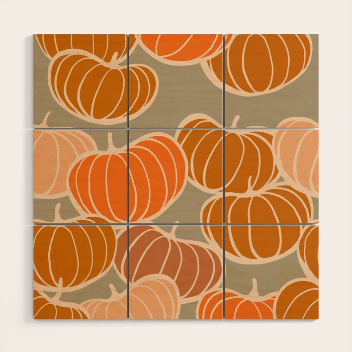 Retro Pumpkin cosy Fall Pattern  Wood Wall Art Gallery Image 1