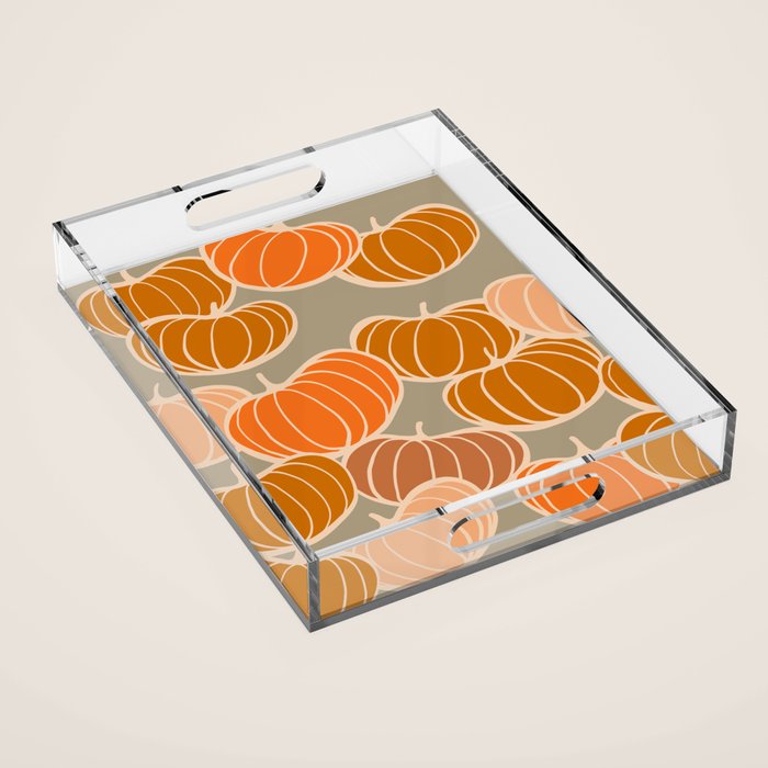 Retro Pumpkin cosy Fall Pattern  Acrylic Tray Gallery Image 1