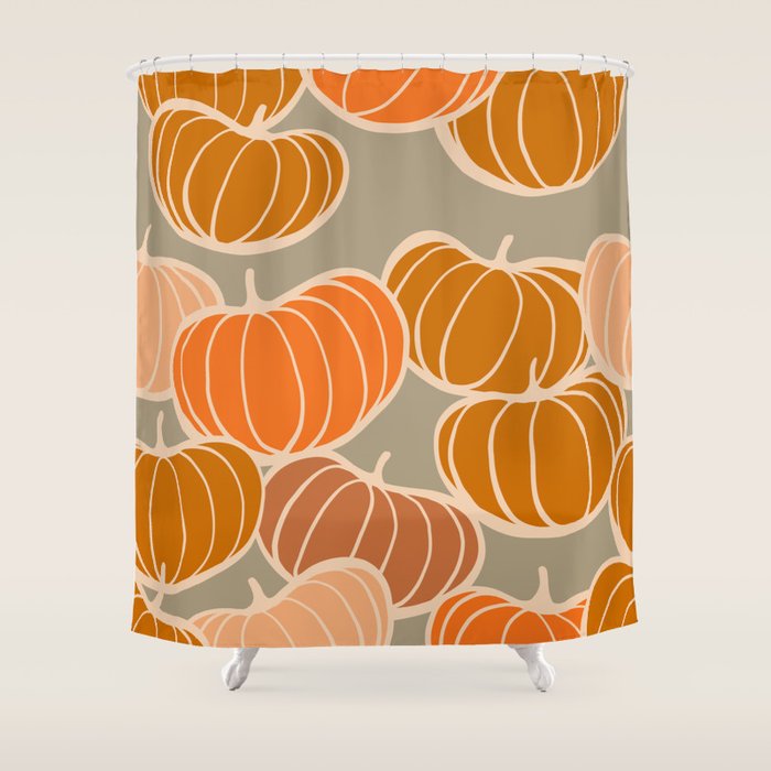 Retro Pumpkin cosy Fall Pattern  Shower Curtain Gallery Image 1