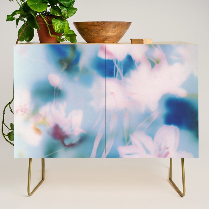 Soft Blurred Floral Abstraction in Pastel Blue and Pink Credenza Gallery Image 1