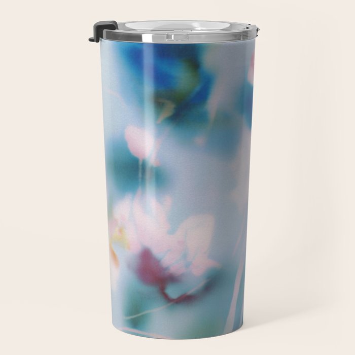 Soft Blurred Floral Abstraction in Pastel Blue and Pink Travel Mug Gallery Image 3