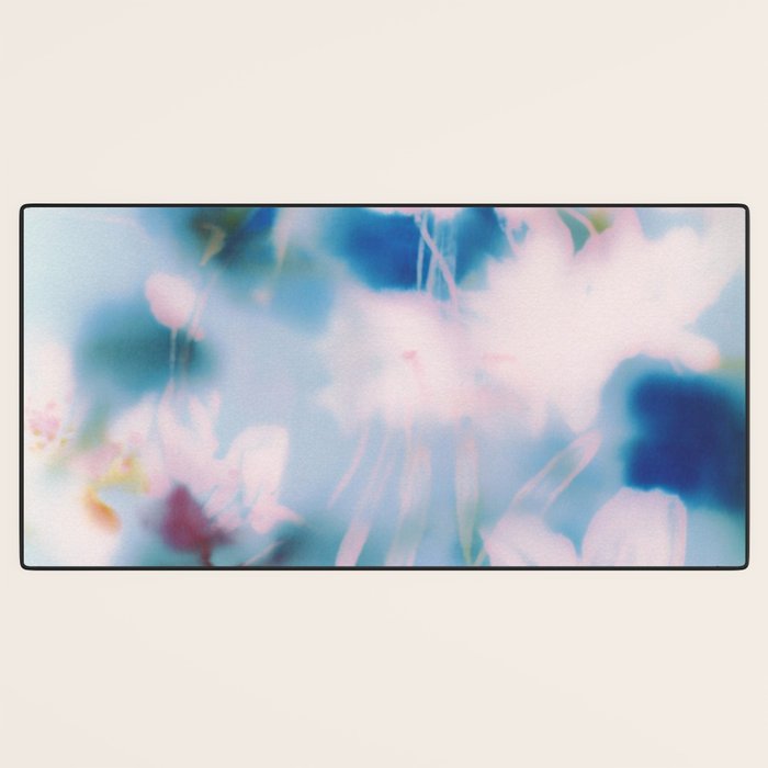Soft Blurred Floral Abstraction in Pastel Blue and Pink Desk Mat Gallery Image 3