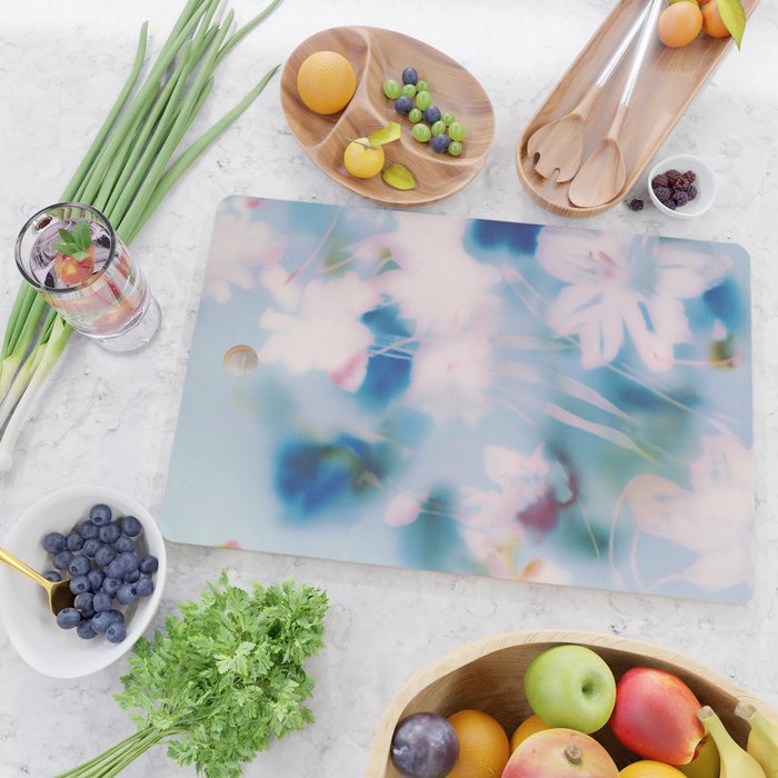 Soft Blurred Floral Abstraction in Pastel Blue and Pink Cutting Board Gallery Image 2