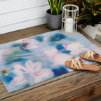 Soft Blurred Floral Abstraction in Pastel Blue and Pink Outdoor Rug Gallery Image 2