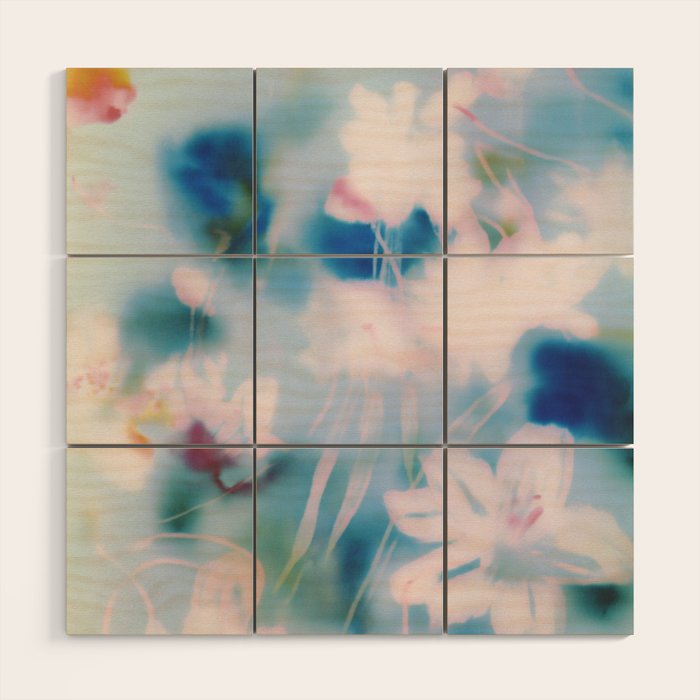 Soft Blurred Floral Abstraction in Pastel Blue and Pink Wood Wall Art Gallery Image 1