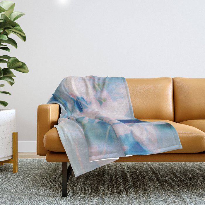 Soft Blurred Floral Abstraction in Pastel Blue and Pink Throw Blanket Gallery Image 1