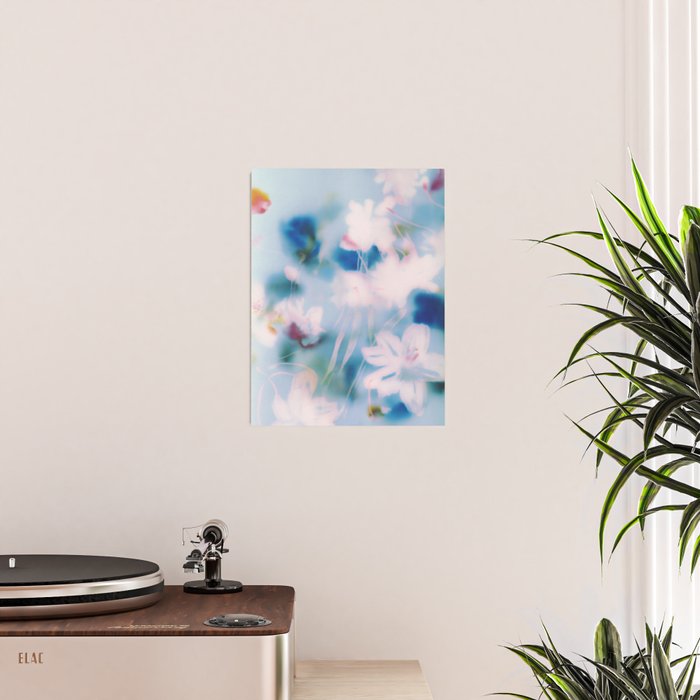 Soft Blurred Floral Abstraction in Pastel Blue and Pink Poster Gallery Image 2