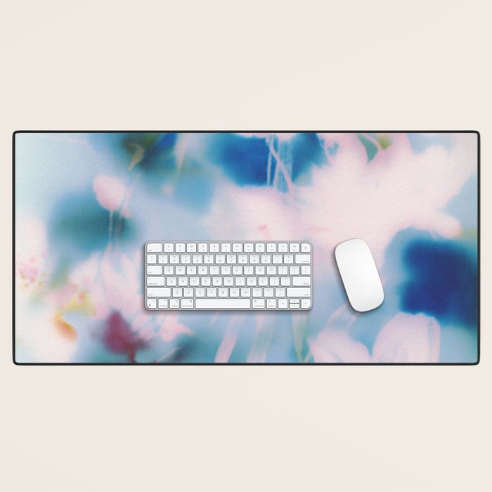 Soft Blurred Floral Abstraction in Pastel Blue and Pink Desk Mat Gallery Image 1