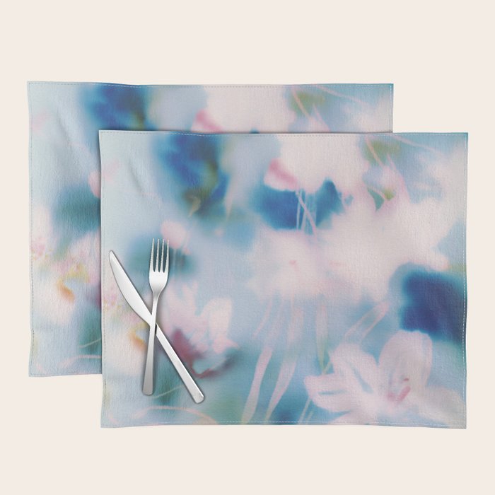 Soft Blurred Floral Abstraction in Pastel Blue and Pink Placemat Gallery Image 1