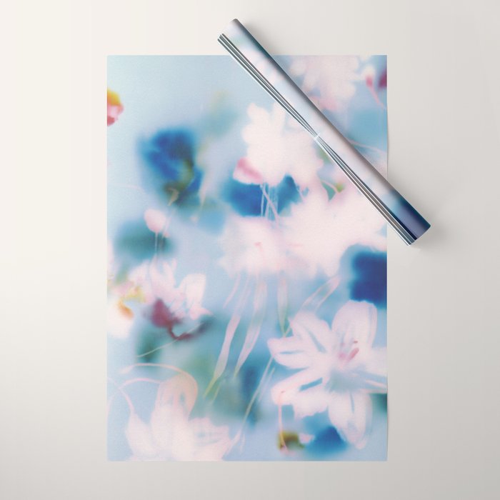Soft Blurred Floral Abstraction in Pastel Blue and Pink Wrapping Paper Gallery Image 1