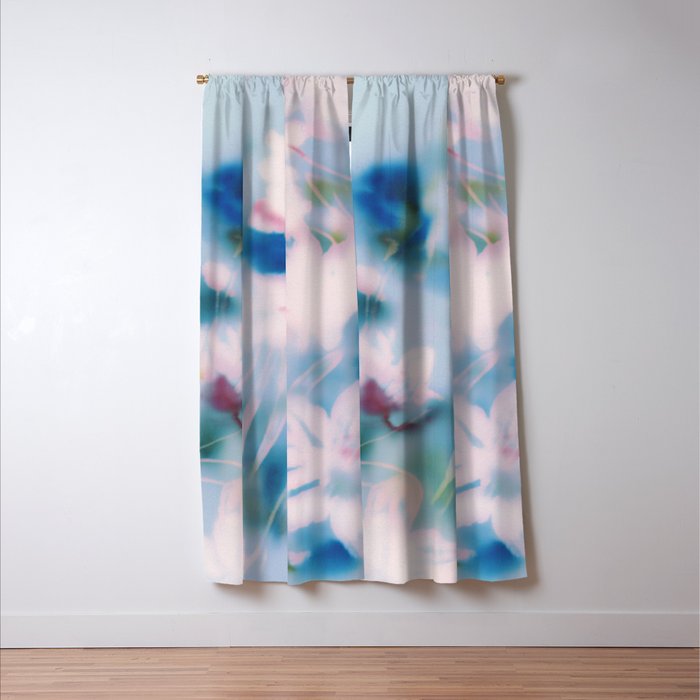 Soft Blurred Floral Abstraction in Pastel Blue and Pink Window Curtain Gallery Image 3