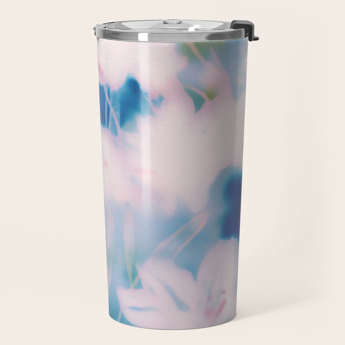Soft Blurred Floral Abstraction in Pastel Blue and Pink Travel Mug Gallery Image 2