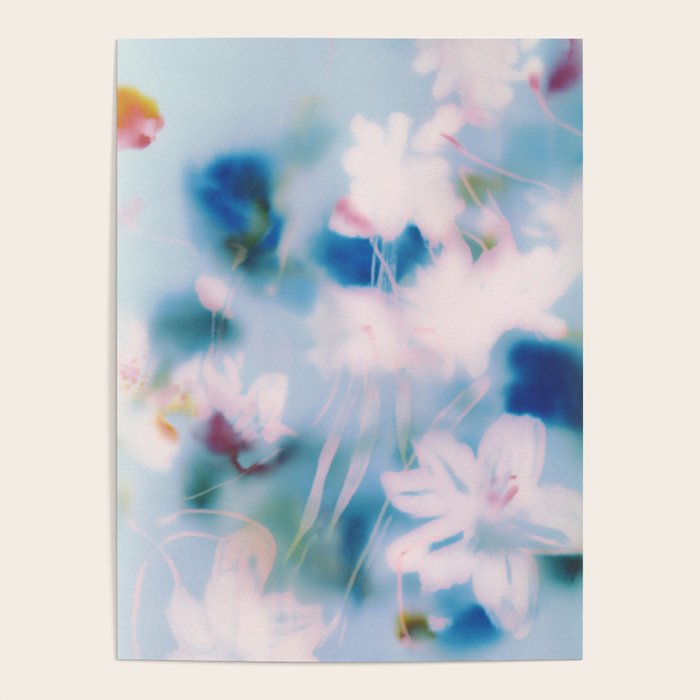Soft Blurred Floral Abstraction in Pastel Blue and Pink Poster Gallery Image 1