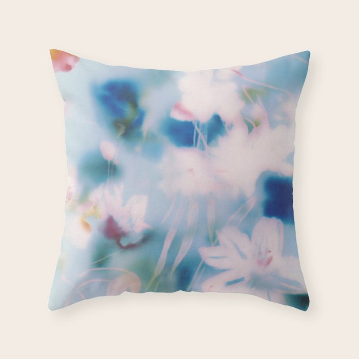 Soft Blurred Floral Abstraction in Pastel Blue and Pink Throw Pillow Gallery Image 6