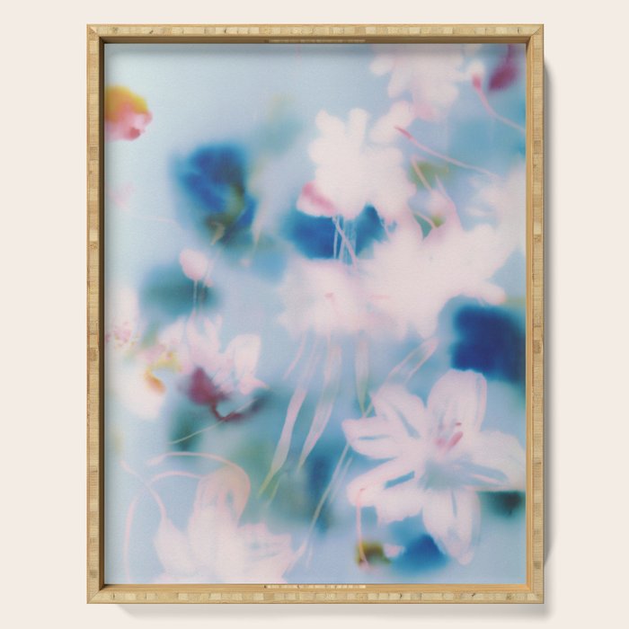 Soft Blurred Floral Abstraction in Pastel Blue and Pink Serving Tray Gallery Image 1