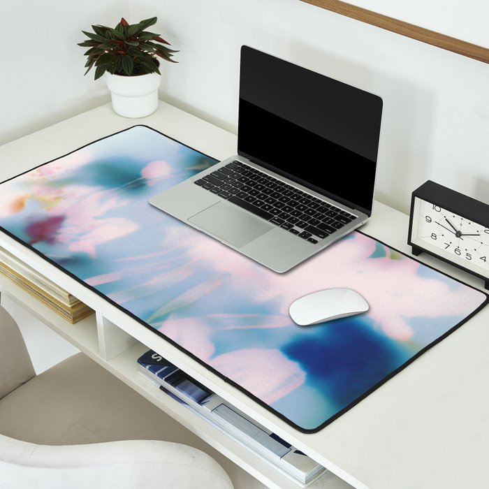 Soft Blurred Floral Abstraction in Pastel Blue and Pink Desk Mat Gallery Image 2