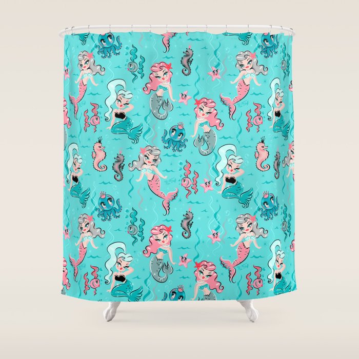 Babydoll Mermaids on Aqua Shower Curtain Gallery Image 1