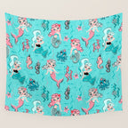 Babydoll Mermaids on Aqua Wall Tapestry Gallery Image 4