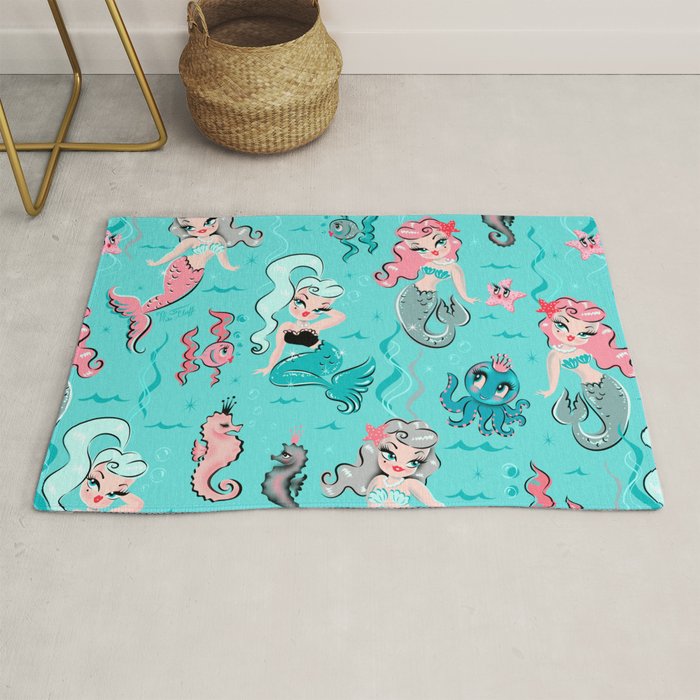 Babydoll Mermaids on Aqua Rug Gallery Image 1