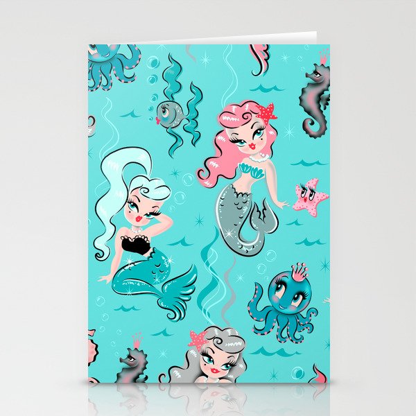 Babydoll Mermaids on Aqua Stationery Card Gallery Image 2