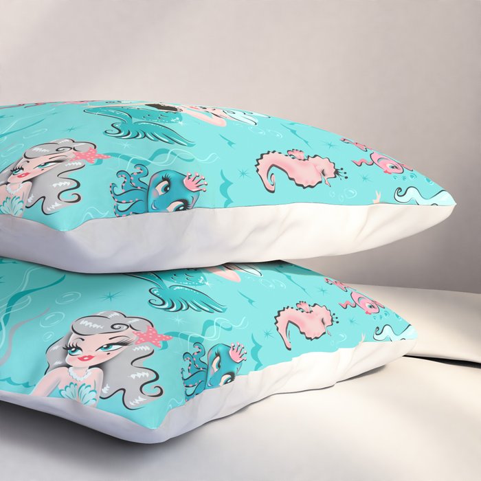 Babydoll Mermaids on Aqua Pillow Sham Gallery Image 3