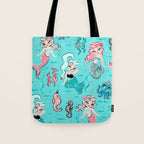 Babydoll Mermaids on Aqua Tote Bag Gallery Image 1