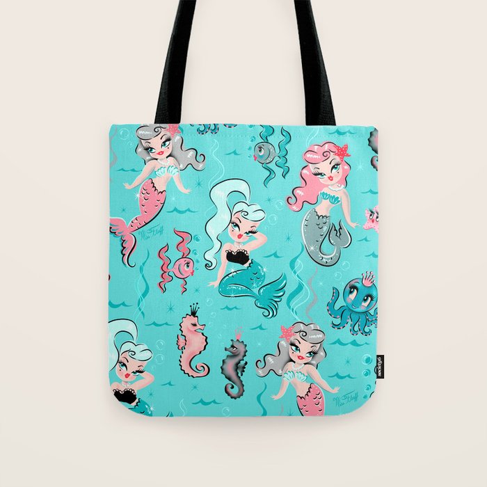 Babydoll Mermaids on Aqua Tote Bag Gallery Image 1