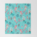 Babydoll Mermaids on Aqua Throw Blanket Gallery Image 2