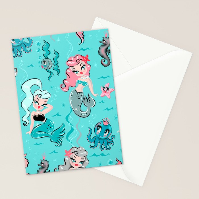 Babydoll Mermaids on Aqua Stationery Card Gallery Image 2