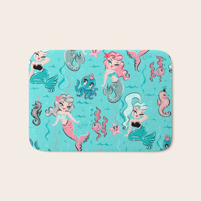 Babydoll Mermaids on Aqua Bath Mat Gallery Image 1