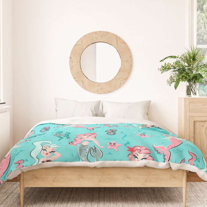 Babydoll Mermaids on Aqua Duvet Cover Gallery Image 3
