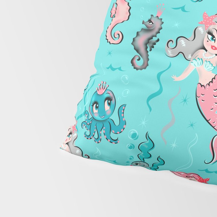 Babydoll Mermaids on Aqua Pillow Sham Gallery Image 4