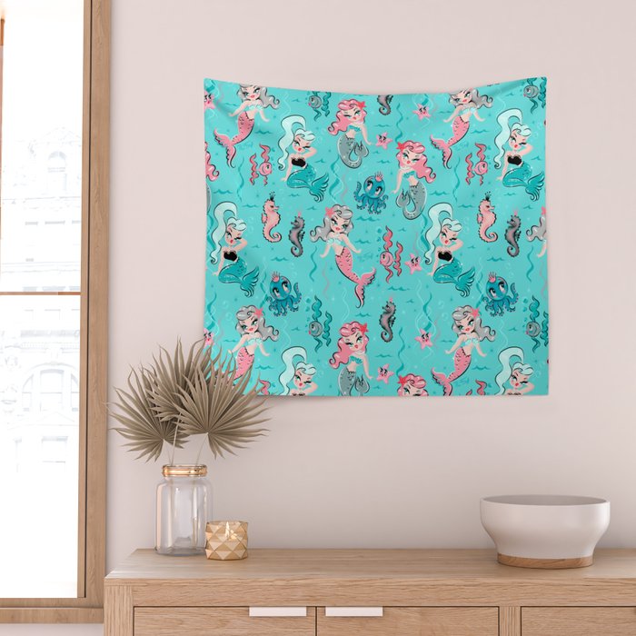 Babydoll Mermaids on Aqua Wall Tapestry Gallery Image 2