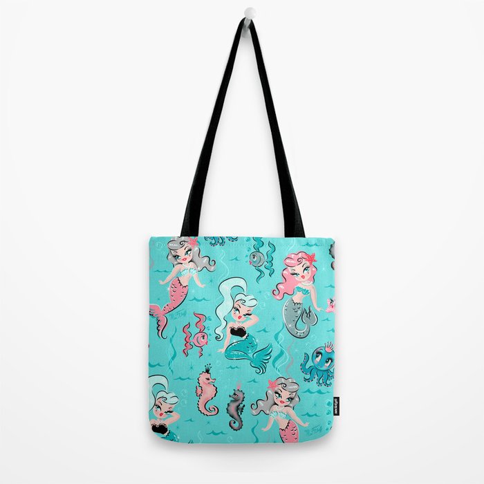 Babydoll Mermaids on Aqua Tote Bag Gallery Image 2