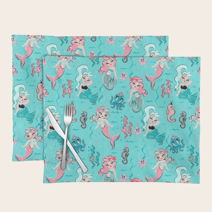 Babydoll Mermaids on Aqua Placemat Gallery Image 1