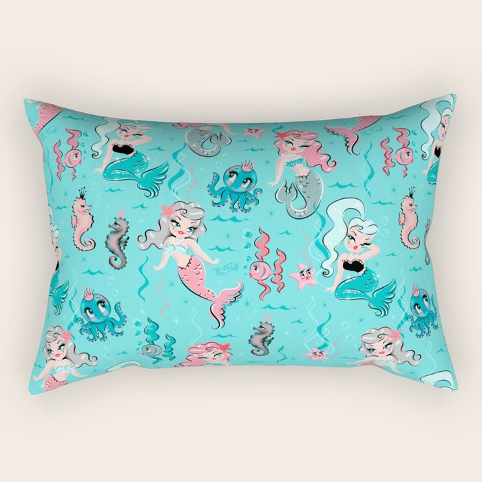 Babydoll Mermaids on Aqua Rectangular Pillow Gallery Image 2